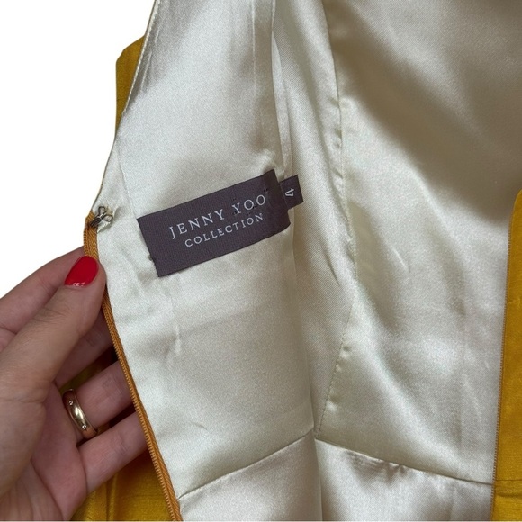 Jenny Yoo Silk Cocktail Dress Size 4 Marigold Yellow Formal Bridesmaid Wedding - Picture 8 of 10